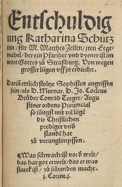 Titelblatt zur "Entschuldigung" von
                Katharina Schütz Zell